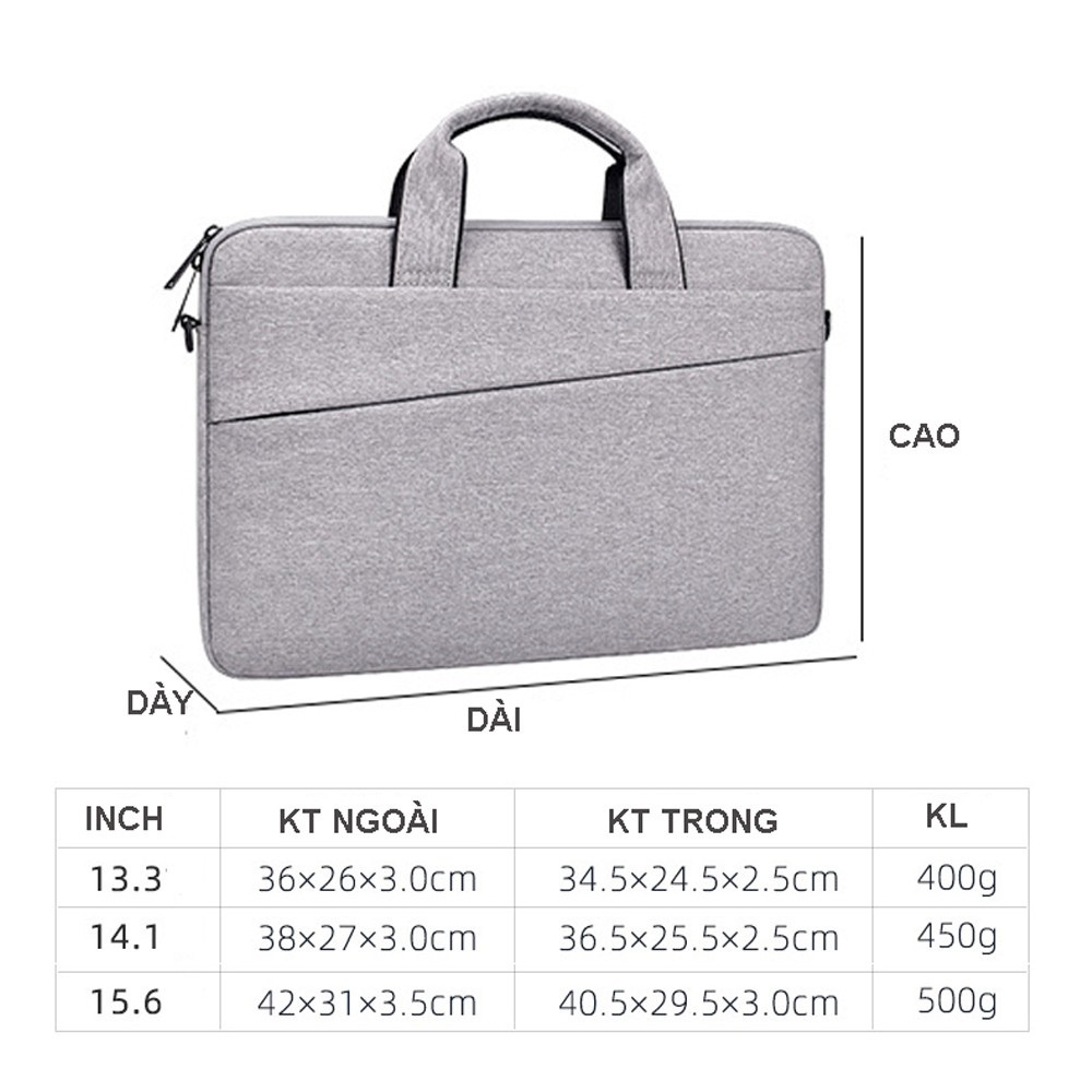 Túi chống sốc Laptop Macbook, cặp đựng laptop 15.6, 14.1, 13.3 inch, nhiều ngăn có tay xách và quai mang