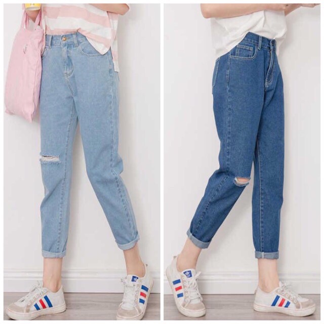 [CÓ SIZE ĐẠI] Quần Baggy jean nữ Rách 1 Gối đủ size 40kg đến 90kg