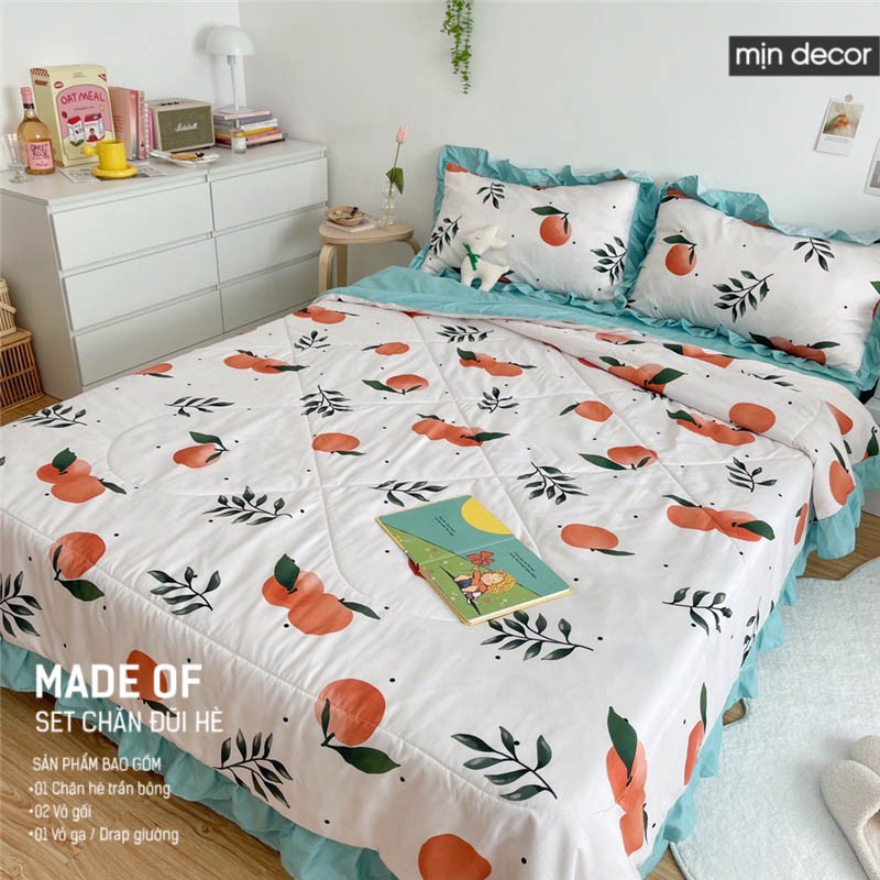 [2021] Set chăn ga gối Cotton Đũi Bèo Mịn Decor - Bộ ga giường chăn trần bông mùa hè mềm mịn phong cách Hàn Quốc