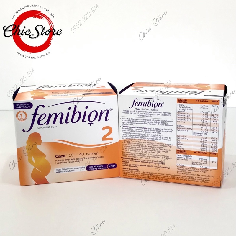 [CHÍNH HÃNG] Vitamin bầu Femibion số 2 dành cho mẹ bầu từ thai kì tuần 13 đến tuần 40