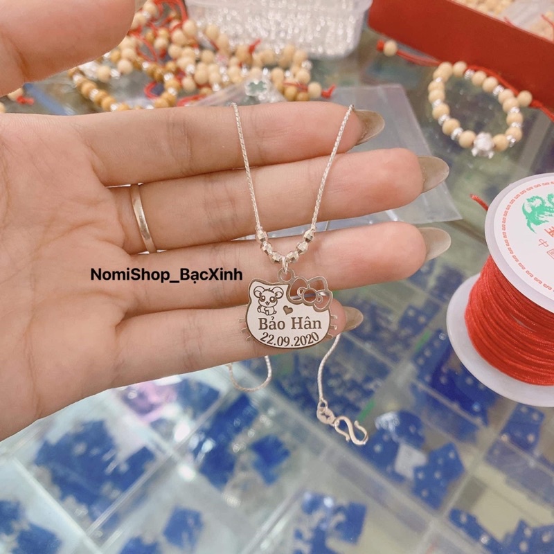 Dây chuyền chuẩn bạc ta mặt mèo kitty xinh xắn khắc laser theo yêu cầu, ghi nhớ thông tin cho bé Mainomi Shop Bạc Xinh