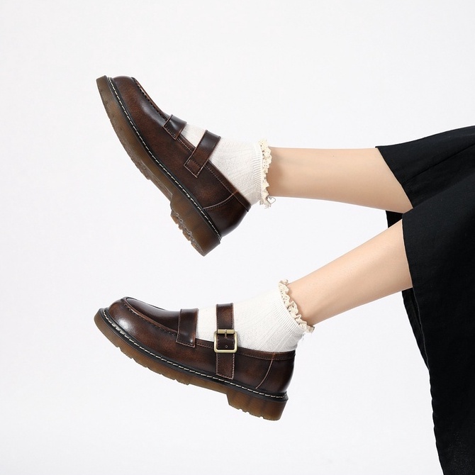 Joshi strap shoes - Giày da bò nữ phong cách vintage, retro