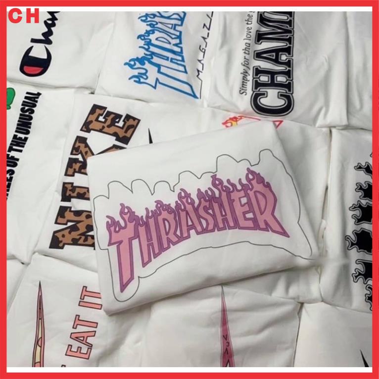 Áo Thun Hiệu Unisex Form Rộng Tay Lỡ màu TRẮNG BASIC logo chất cotton nam nữ mặc đôi nhóm unisex