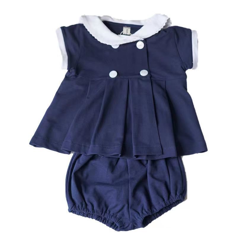 Phong cách mới hàn quốc cô gái mẫu giáo nhật bản đồng phục hải quân bé gái mùa hè preppy style dress quần short two-piece suit