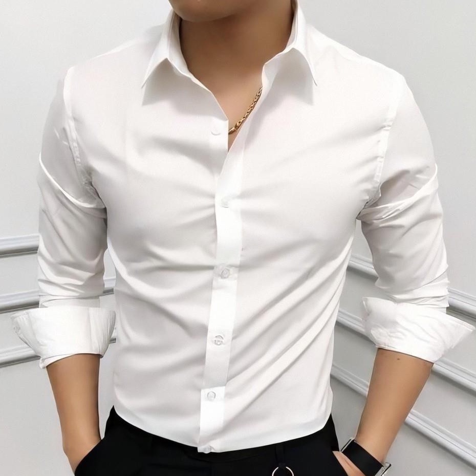 Áo Sơ mi Nam Dài Tay Hàn Quốc Cổ Bẻ Vải Lụa Thái Chống Nhăn Chống Xù - La mode