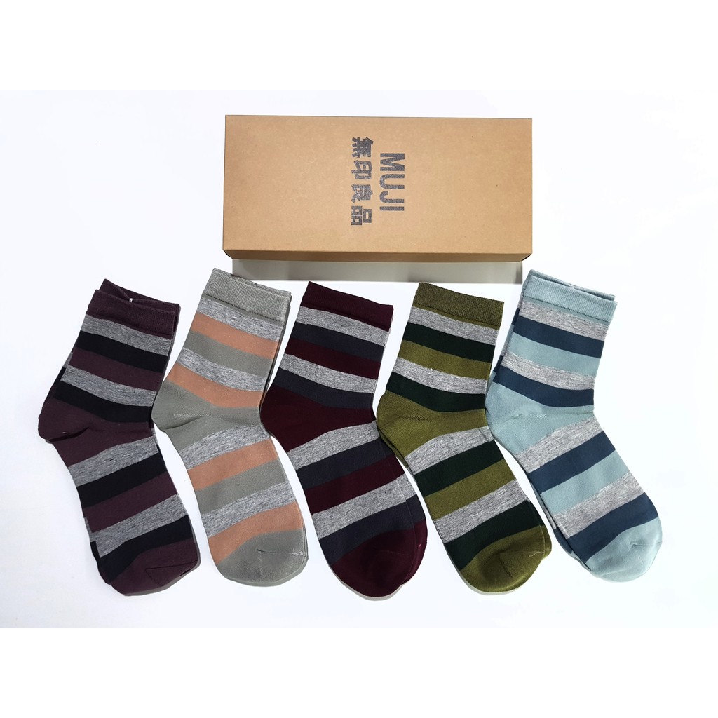 Hộp 5 đôi tất xọc cổ cao MUJI nam cotton xuất nhật