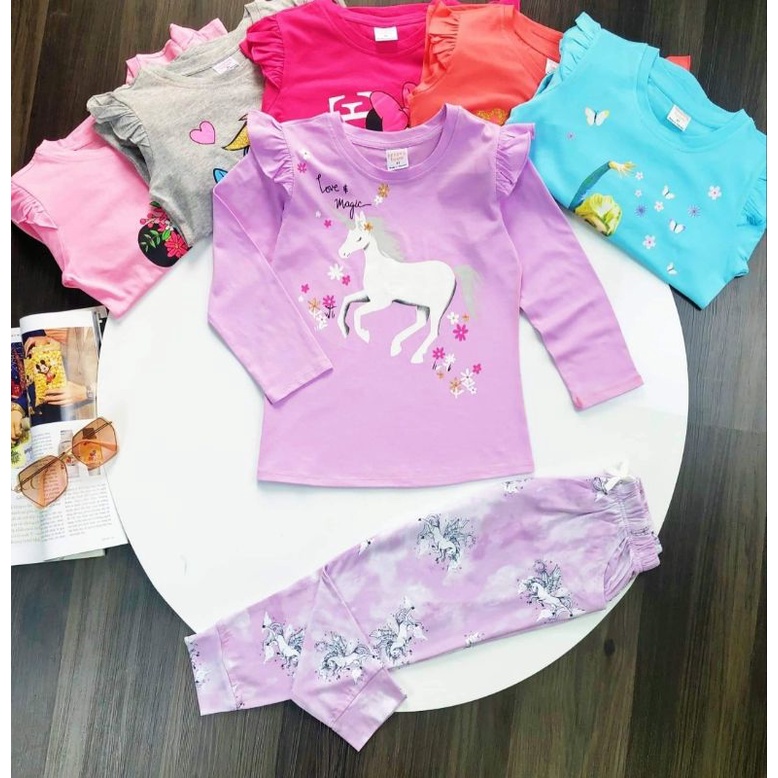 Bộ bé gái dài tay 100% cotton xuất dư size đại chất đẹp mát