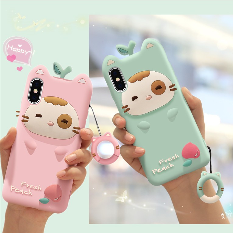 Ốp Iphone Cao Cấp Mèo Fresh Peach đủ dòng IPHONE - Ốp siêu đẹp cực chất lượng (tặng dây đeo)