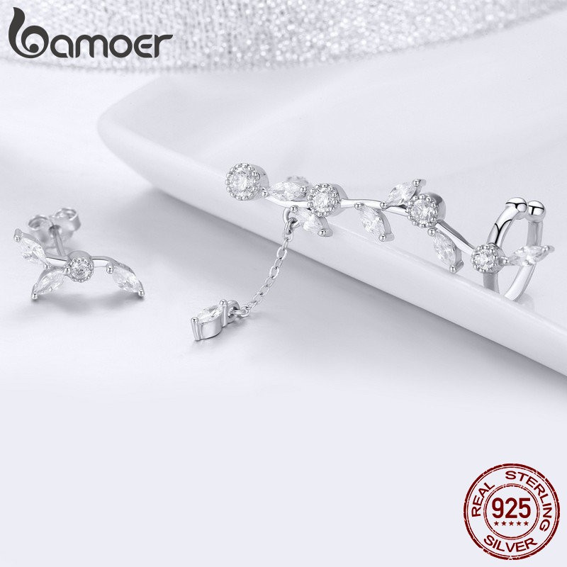 BAMOER Bông Tai bạc 925 HìNh Cành Hoa MậN 3 MàU ThờI Trang Cho Nữ SCE429