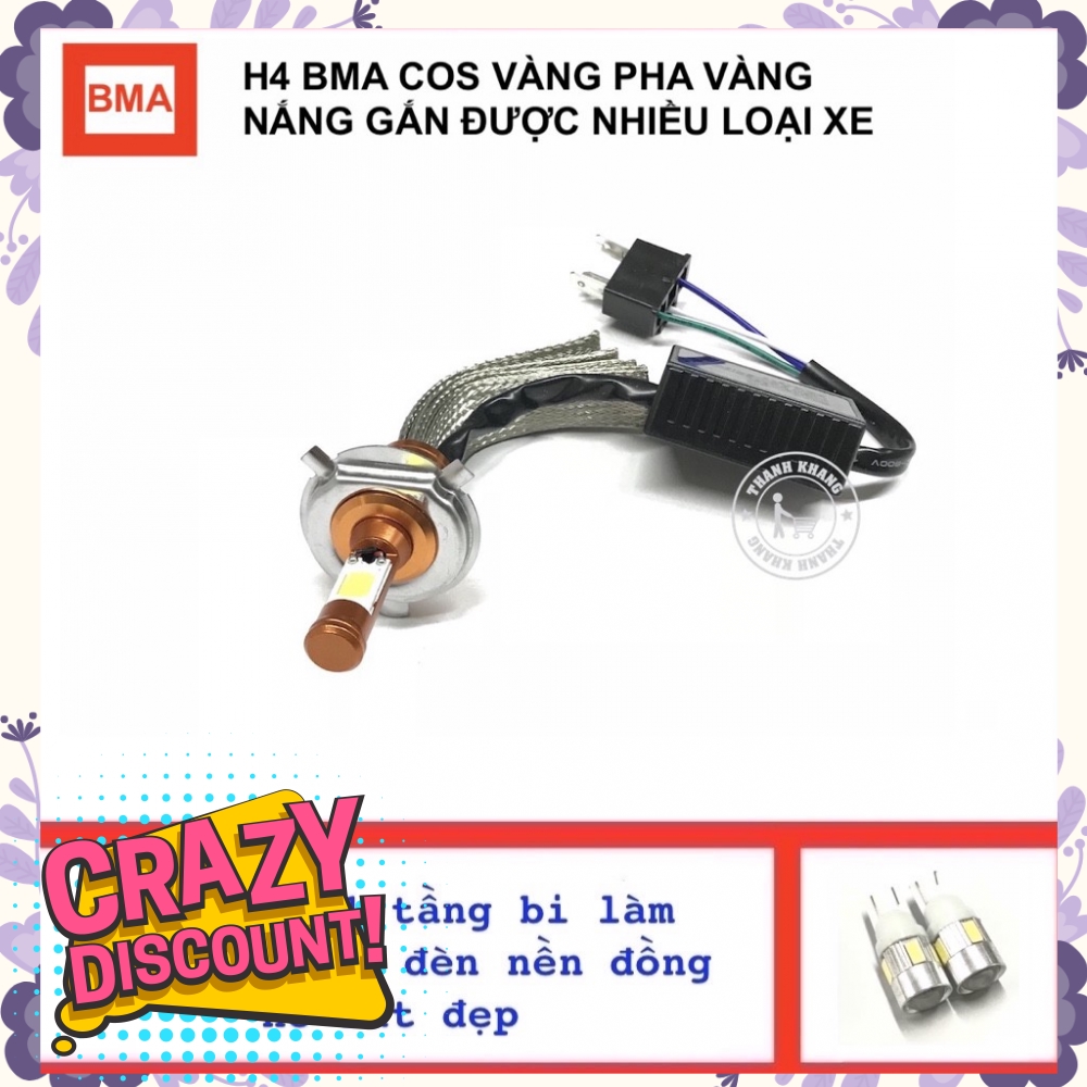 Đèn pha led H4 BMA cos vàng pha vàng nắng, gắn được nhiều loại xe, tăng led 1 tầng bi làm demi trắng 001000033 003000061