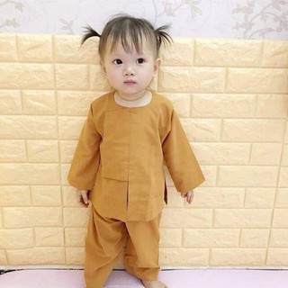 Đồ lam đi chùa bé trai bé gái vạt hò bé. hò nút bóp tay dài cổ tròn 4-40kg