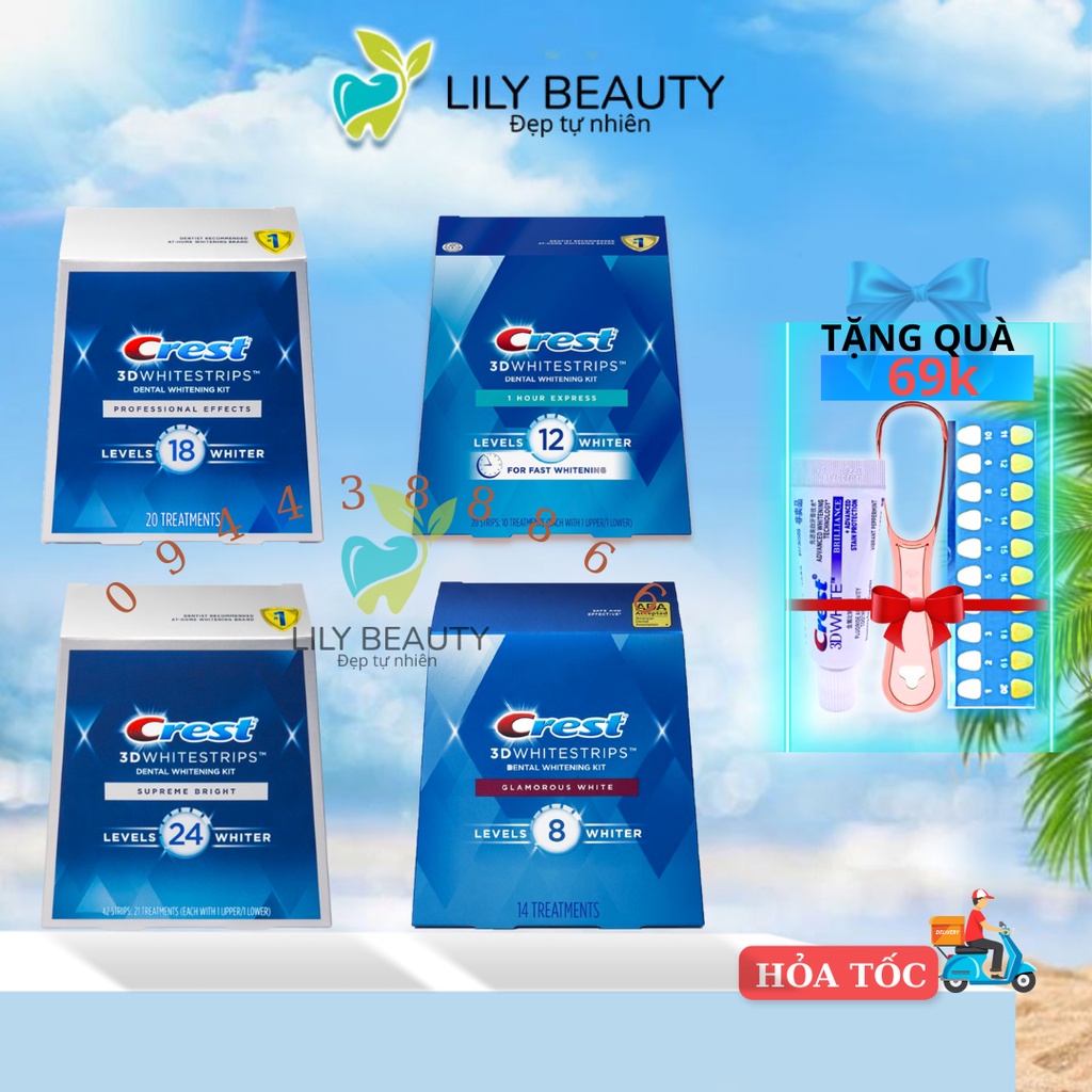 Fullbox miếng dán trắng răng Crest 3D White chính hãng USA - Cho răng trắng sáng, nụ cười xinh