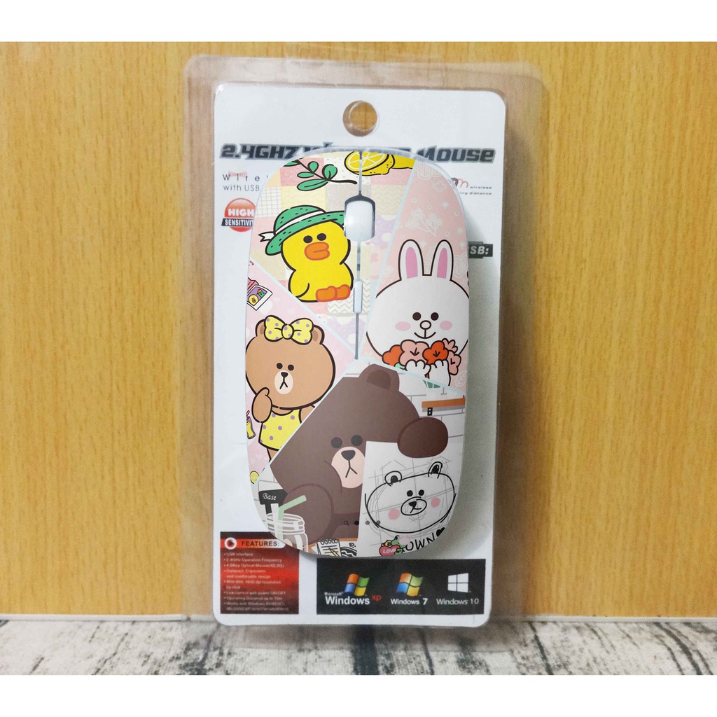 Chuột không dây Brown Cony Sally Choco siêu mỏng (tặng kèm pin)