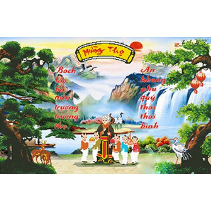 Tranh đính đá 5D , Tranh mừng thọ bà kích thước 70*110cm