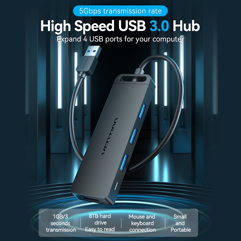 VENTION Bộ Chia 4 Cổng USB 3.0 Tốc Độ Cao Đa Năng Cho Macbook PC