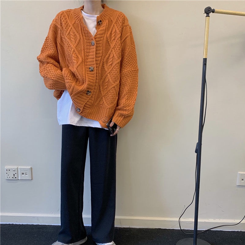 Áo khoác cardigan dệt kim cổ tròn màu sắc thời trang thu đông Hàn Quốc cho nữ