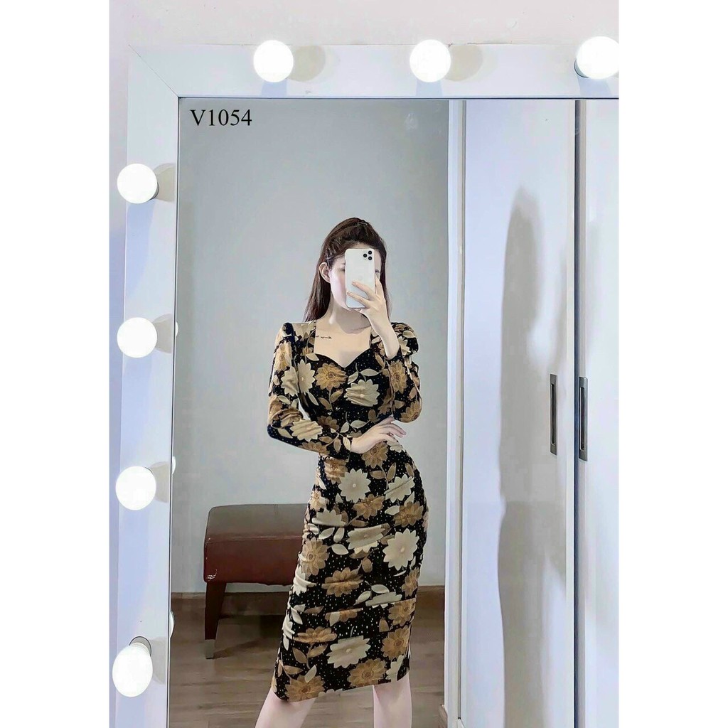 ĐẦM NỮ ÔM BODY TAY DÀI TRỐNG NGỰC IN HOA (CÓ MÚT NGỰC) THỜI TRANG THIẾT KẾ VESTA I75