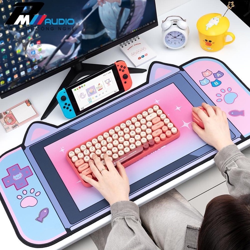 [QUÀ TẶNG 1 MÓC DÁN TƯỜNG]Tấm Lót Bàn Phím-Chuột Máy Tính Gaming Hoạ Tiết Hello Kitty Đáng Yêu-BAVAUDIO