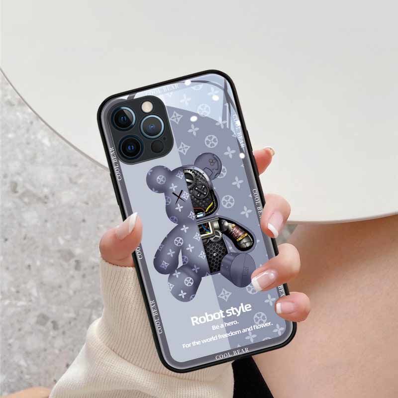 Ốp điện thoại mặt kính viền in họa tiết chú gấu cho Oppo reno5 reno5pro reno6 reno6pro reno6z