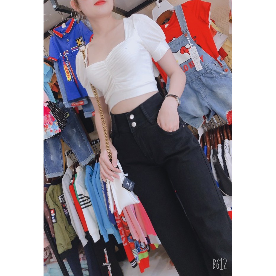 Quần Jeans Nữ Ống Rộng Dài Màu Đen và Trắng