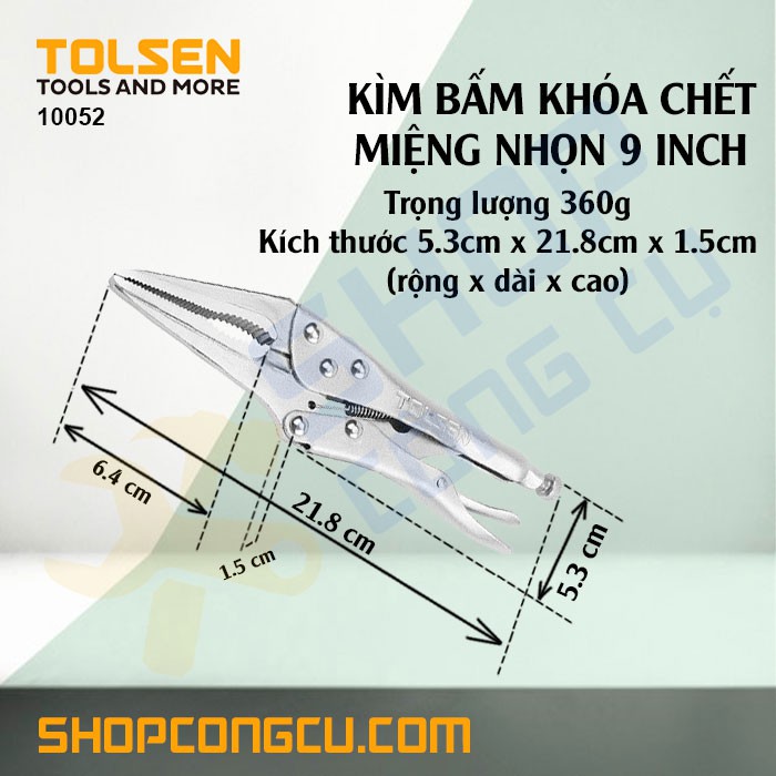 Kìm bấm khóa chết miệng nhọn 9 inch Tolsen 10052