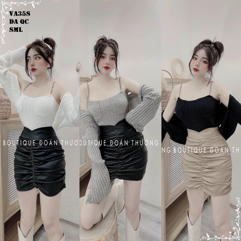 CHÂN VÁY DA NGẮN PHỐI NHÚNG PHÍA TRƯỚC 221121