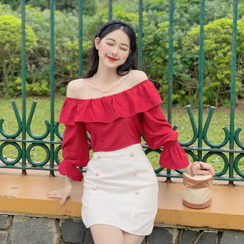 Chân váy chữ A cạp cao trên gối LUCETFASHION dạ tweed cao cấp Nolan SKirt