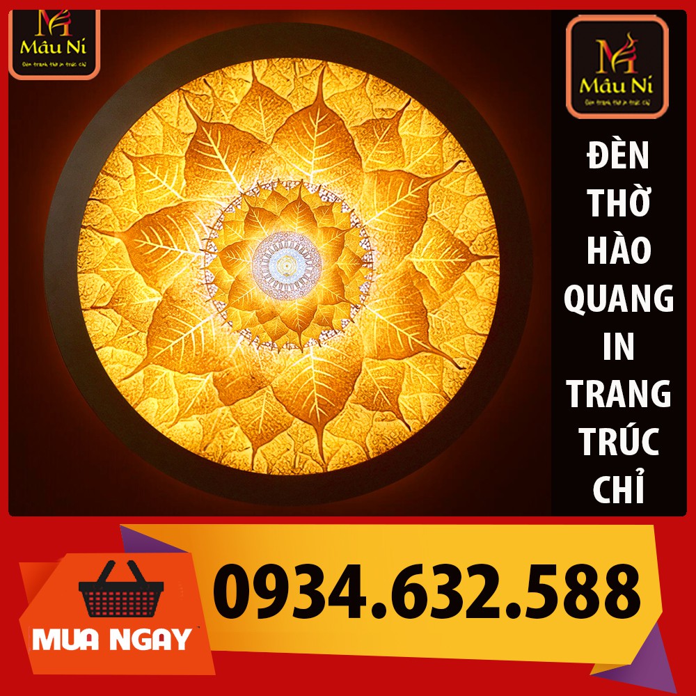 ĐÈN THỜ hào quang Phật, khung sắt, Đường kính 30cm (thích hợp đặt tượng thờ cao 25cm đến 35cm)