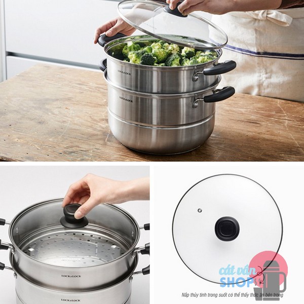 Bộ nồi hấp 2 tầng Lock&amp;Lock Steamer Pot size 26cm/28cm