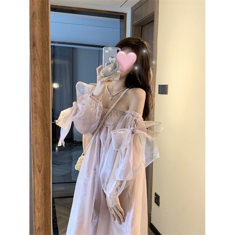 Váy babydoll Đầm Công Chúa Dáng Dài Phối Lưới Màu Hồng Thời Trang Mùa Hè 2022 Mới Phong Cách Pháp Cho Nữ