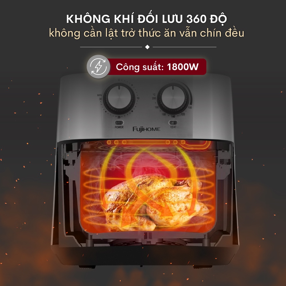 Nồi chiên không dầu 9.2L Nhập Khẩu Nhật Bản FUJIHOME tự ngắt tặng kèm gắp