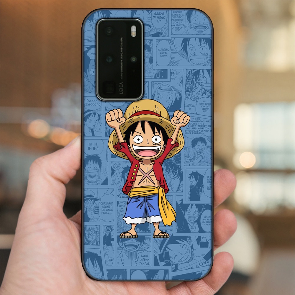 Ốp lưng Huawei P40 Pro viền đen in hình Luffy One Piece