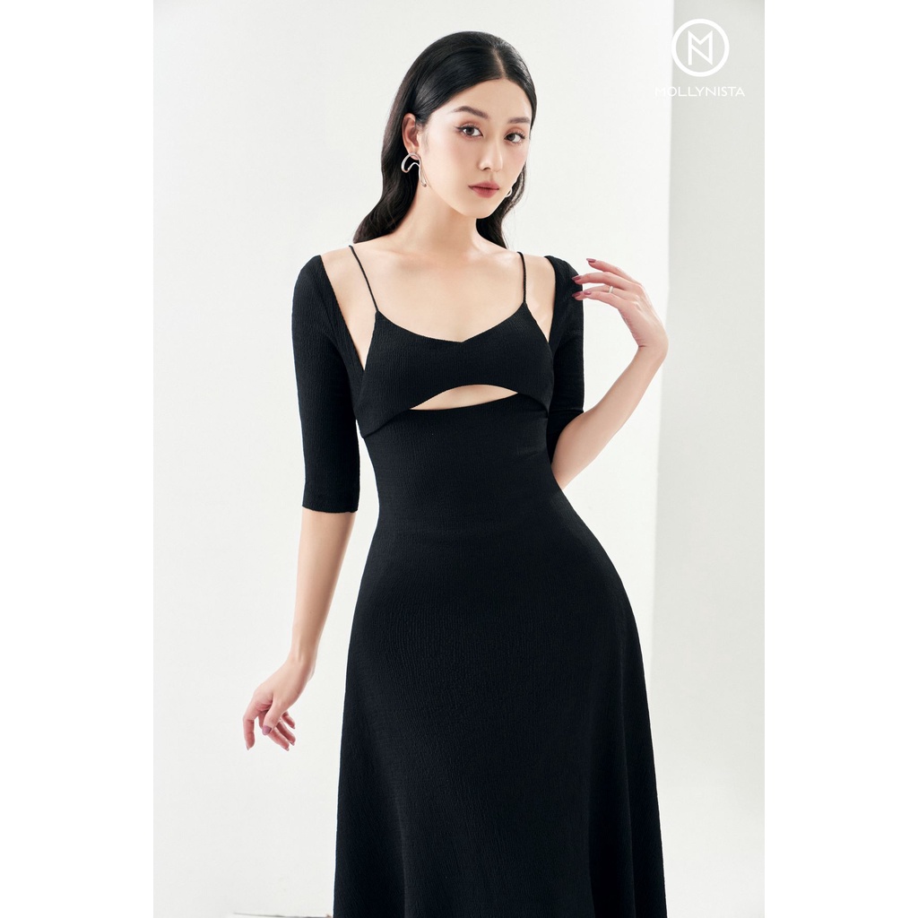 MOLLYNISTA - Đầm Monia thun tay lỡ có mút quyến rũ nữ tính thiết kế cao cấp đi chơi đi tiệc gợi cảm