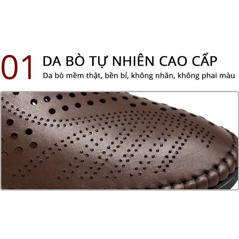 Giày Lười Nam Da Bò Thật 100% Cách Tân Thể Thao Đục lỗ thoáng khí (2H - 50)