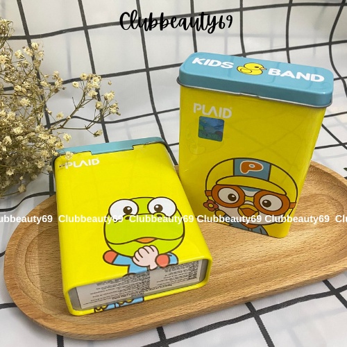 Băng Keo Cá Nhân, băng cá nhân trẻ em, Hộp Thiếc Màu vàng Pororo Kids Band (Hộp 2 size - 25 miếng)