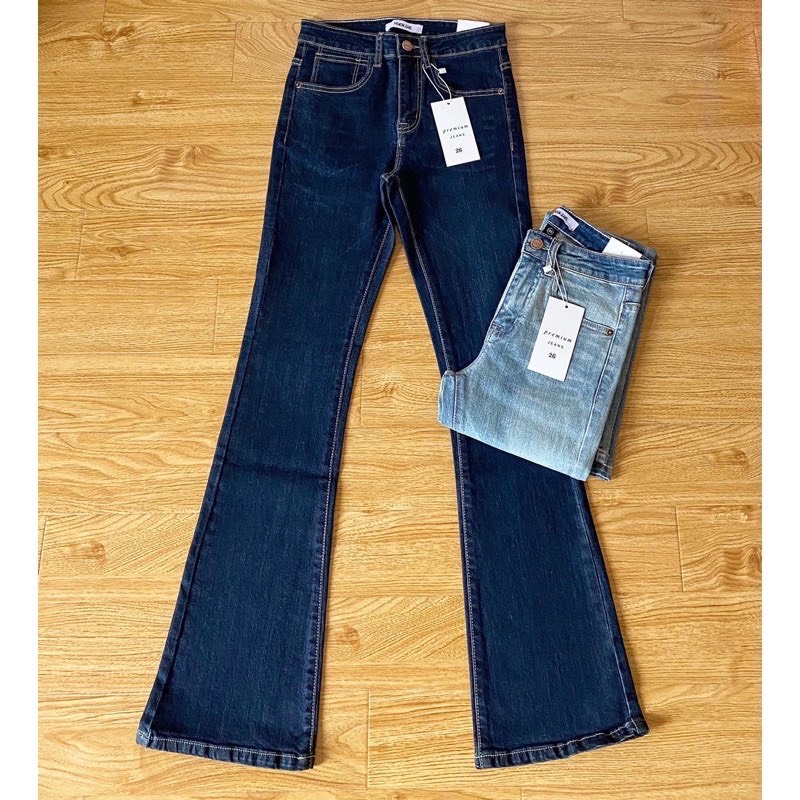 Quần Jean Ống Loe Cạp Ngang Rốn Dài 100cm