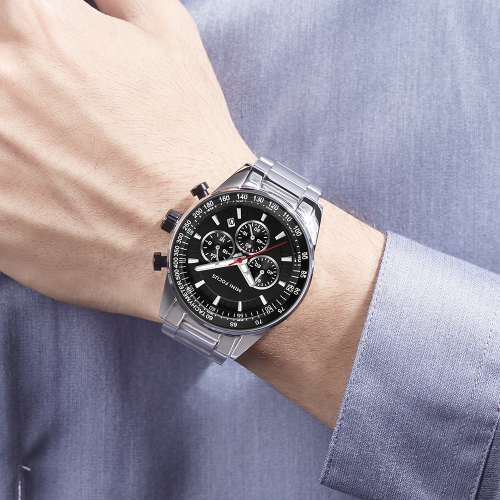 Đồng hồ nam MINI FOCUS MF0187G.01 dây thép viền thép không gỉ màu bạc mặt đen 3 kim hàng chính hãng cao cấp Nhật Bản | BigBuy360 - bigbuy360.vn