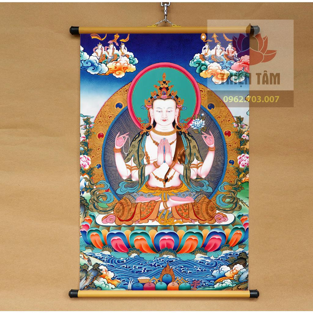 Tranh Mật Tông Thangka Tây Tạng 40x60cm bằng vải phủ bóng cao cấp dày dặn