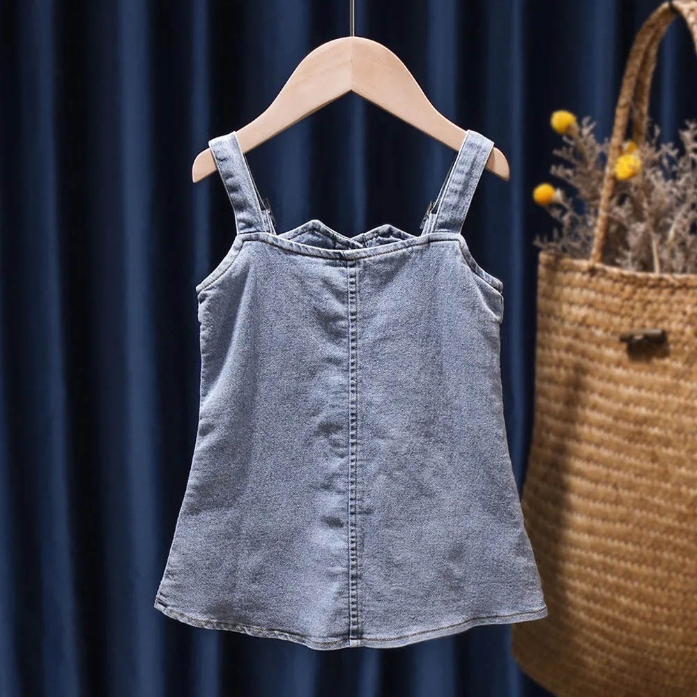 Set áo thun tay ngắn + yếm denim BEAR LEADER thời trang mùa hè 2022 cho bé gái