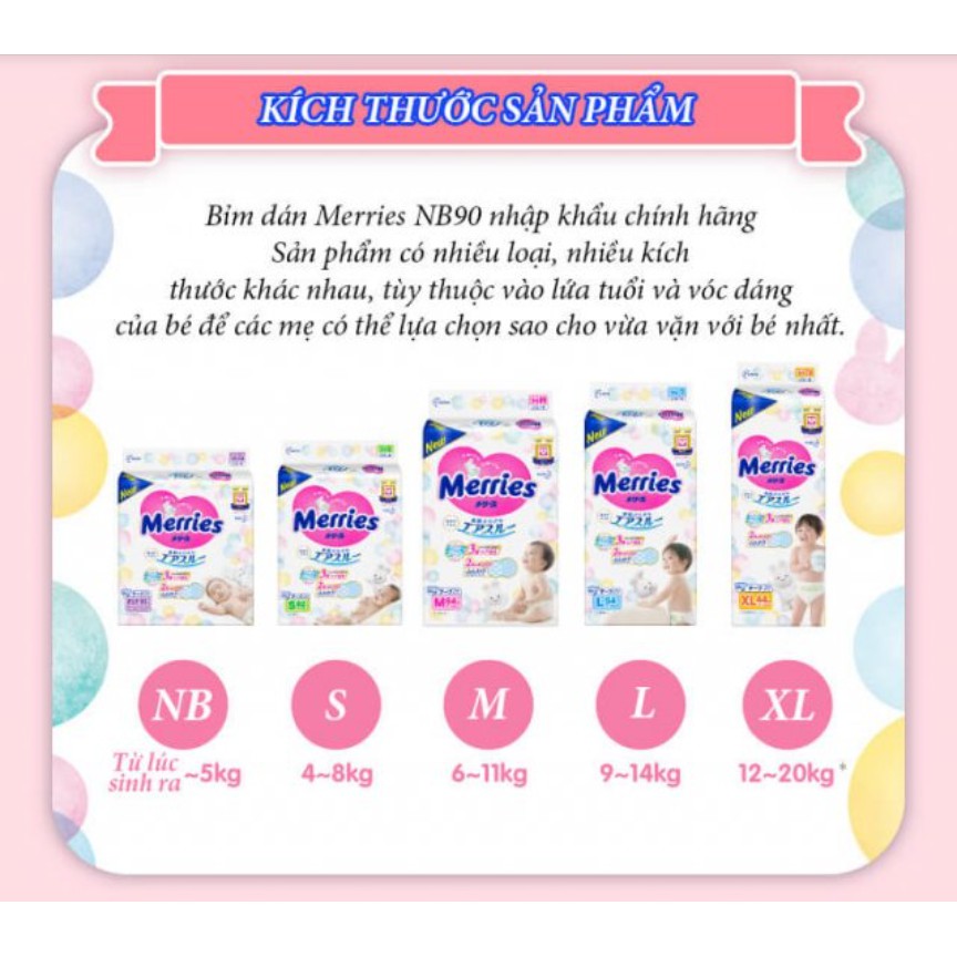 Bỉm/Tã dán Merries dành cho trẻ em NewBorn-96/S-88/M-68/L-58