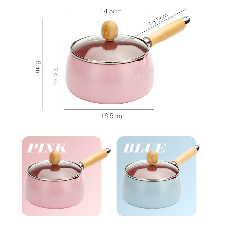 Nồi Chống Dính Có Tay Cầm Bằng Gỗ - Onlycook - 16.5x15cm ( ĐK:14.5cm ) 636g