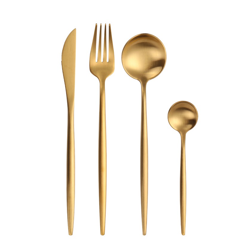 Ready Stock High Quality Forged Flatware Smooth Hotel Household Reusable  Dinnerservice Portugal Style Tableware 304 Stainless Steel  Aristocratic Temperament Gold Cutlery Spoon Fork And Knife Western Cutlery Easy To Clean