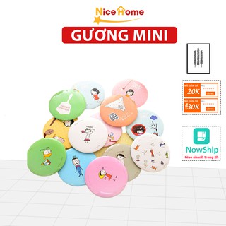 Gương mini cầm tay dễ thương, gương trang điểm cá nhân bỏ túi họa tiết đáng yêu, giao màu ngẫu nhiên