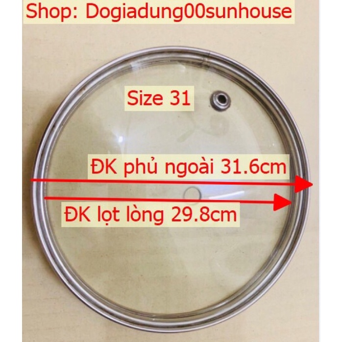 Nắp Vung kính xoong-nồi-chảo size 31 (kèm núm vít) loại kính dày chịu lực