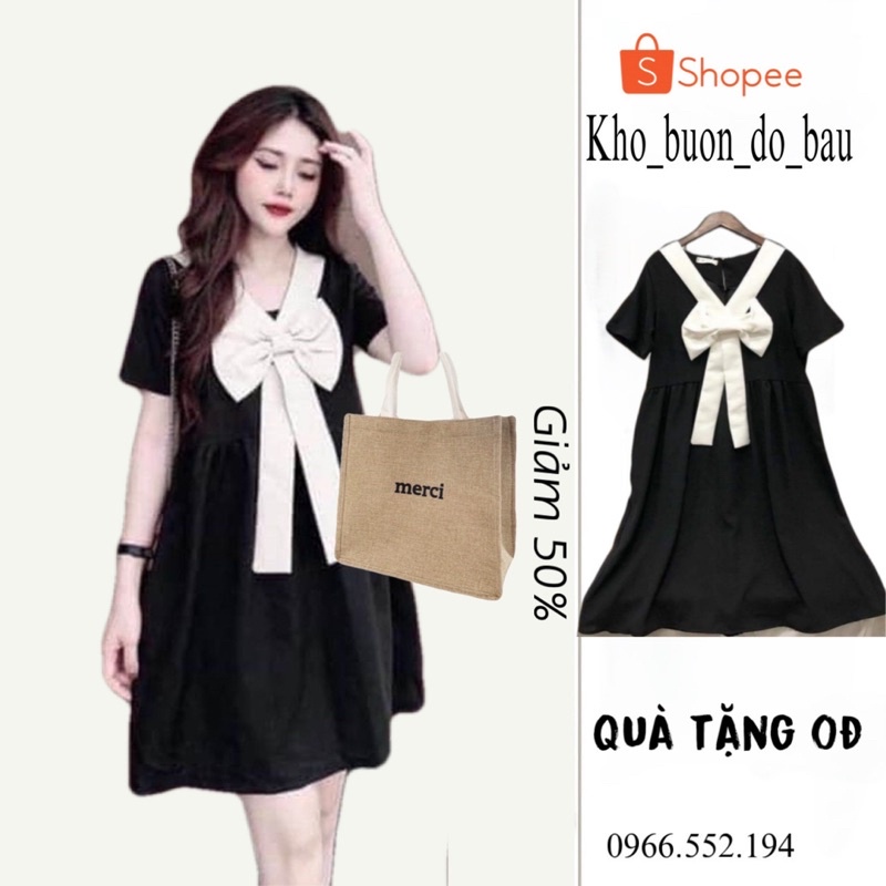 [Siêu sale]Váy bầu đầm bầu  nơ ngực ☘️chất lụa Hàn mát mềm mịnthiết kế sang chảnh