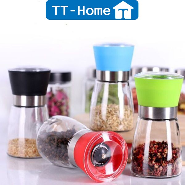 Lọ xay tiêu cầm tay nắp nhựa cao cấp, dụng cụ xay tiêu đa năng TT-HOME