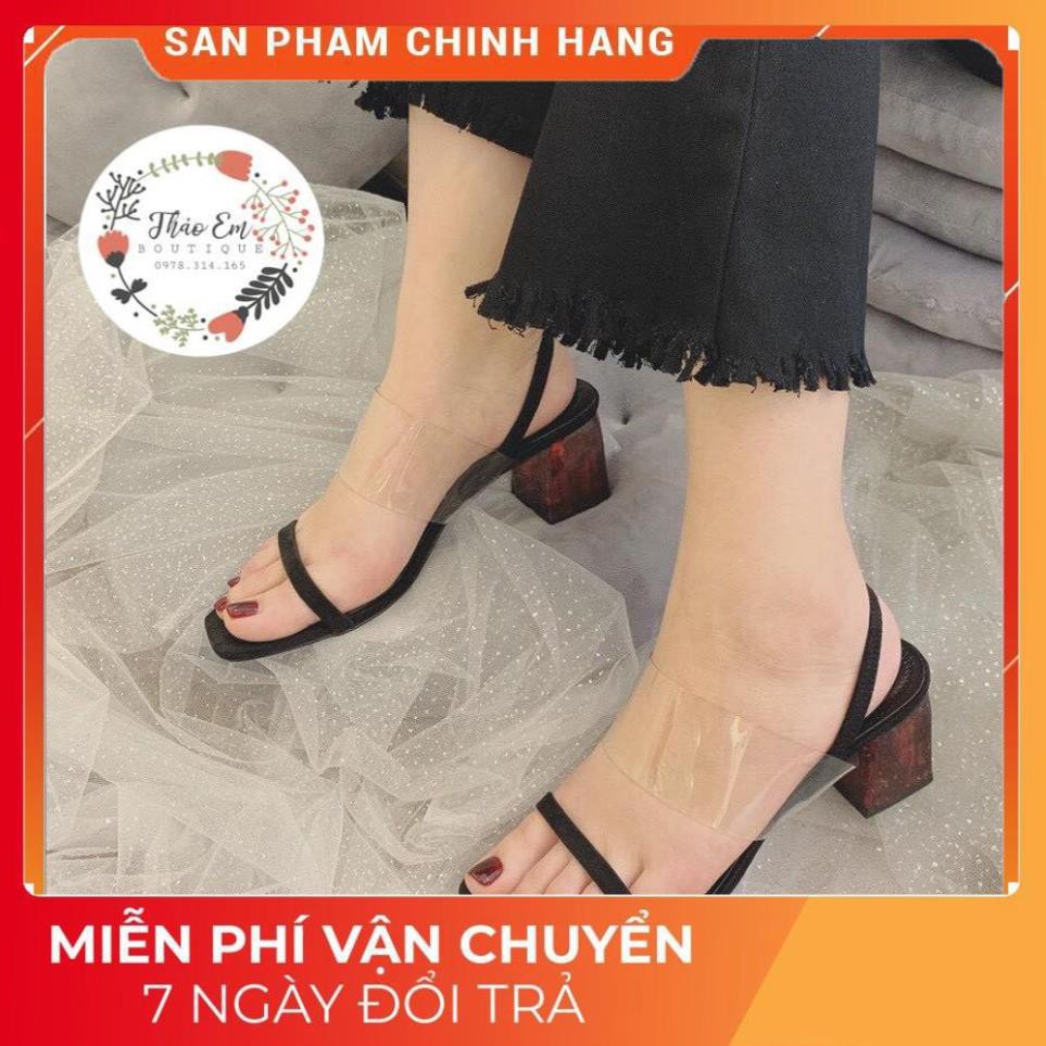 Dép Sandal Quai trong gót tím đế vuông 5cm