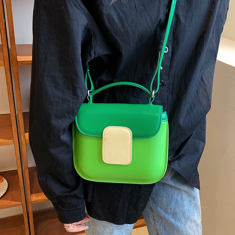 Túi Xách Đeo Vai Hình Vuông Cỡ Nhỏ Màu Sắc Tương Phản Thời Trang Cao Cấp Cho Nữ