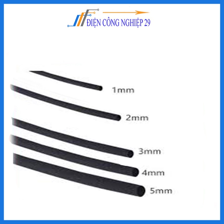 Combo Bộ 5 Ống Gen Co Nhiệt, Cách Điện 1mm, 2mm, 3mm, 4mm, 5mm, Dài 1m Mỗi Sợi - Màu đen