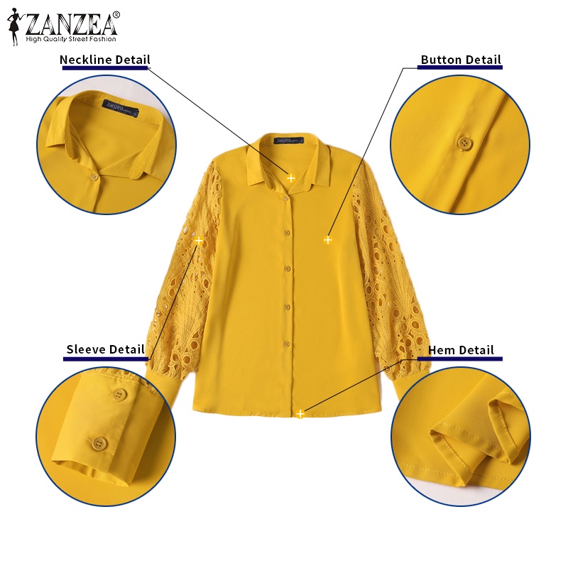 Zanzea Áo Sơ Mi Nữ Dài Tay Cổ Bẻ Form Dài Rộng Thời Trang Hàn